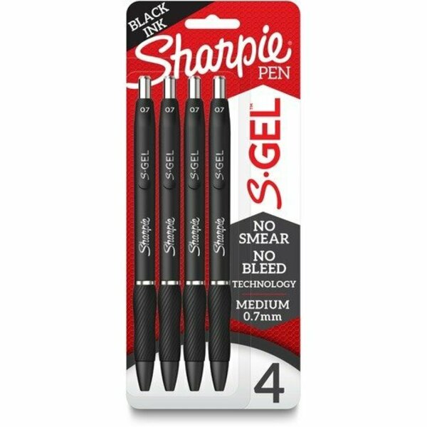 Newell Brands Sharpie Pen, Gel, 0.7mm, Black Ink/Black Barrel, 4PK SAN2096134